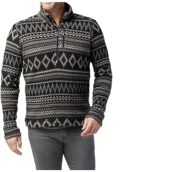 Smartwool Hudson Trail Fleece 1/2 Zip Sweater in Black Fairisle Size Large - Picture 2 of 8